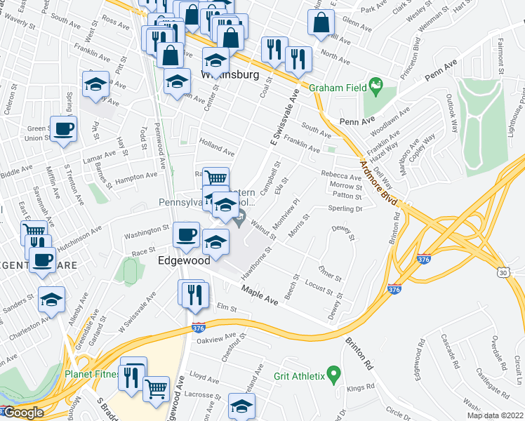 map of restaurants, bars, coffee shops, grocery stores, and more near 429 Ella Street in Pittsburgh