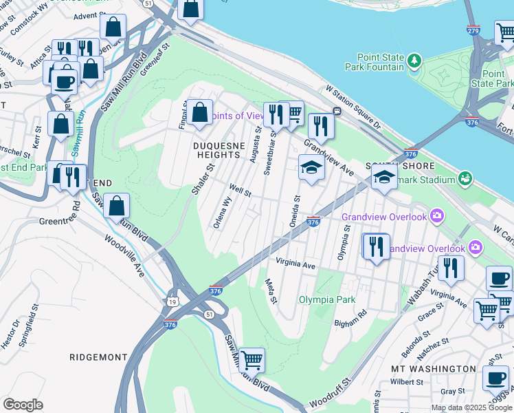 map of restaurants, bars, coffee shops, grocery stores, and more near 409 Sweetbriar Street in Pittsburgh