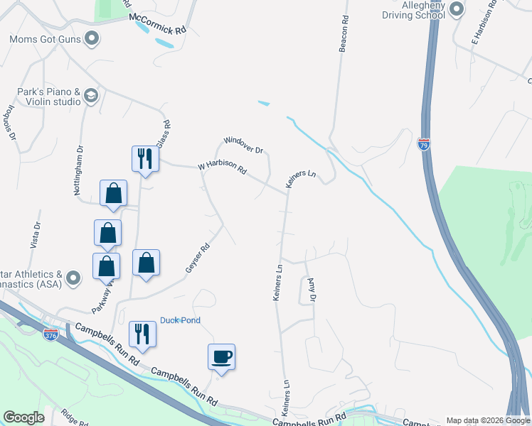 map of restaurants, bars, coffee shops, grocery stores, and more near 5157 Keiners Lane in Pittsburgh