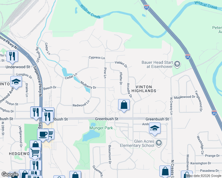 map of restaurants, bars, coffee shops, grocery stores, and more near 1803-1805 Twin Oaks Lane in Lafayette