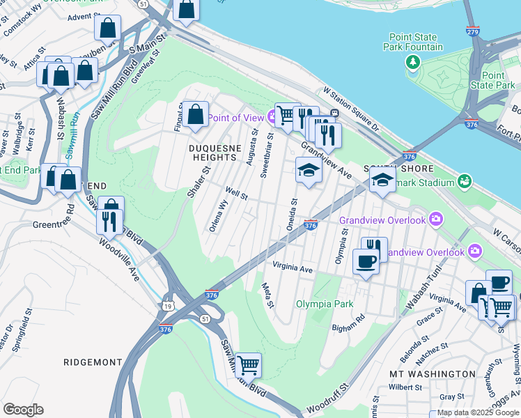 map of restaurants, bars, coffee shops, grocery stores, and more near 409 Sweetbriar Street in Pittsburgh