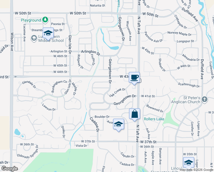 map of restaurants, bars, coffee shops, grocery stores, and more near 4261 Georgetown Drive in Loveland