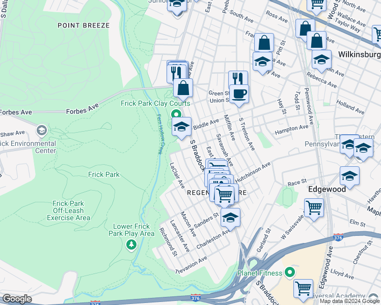 map of restaurants, bars, coffee shops, grocery stores, and more near 906 South Braddock Avenue in Pittsburgh