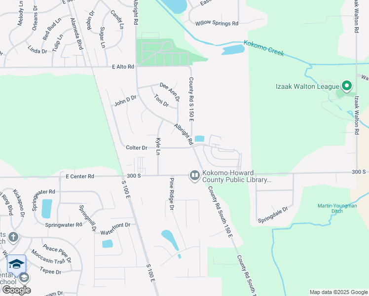 map of restaurants, bars, coffee shops, grocery stores, and more near 4600 Colter Drive in Kokomo