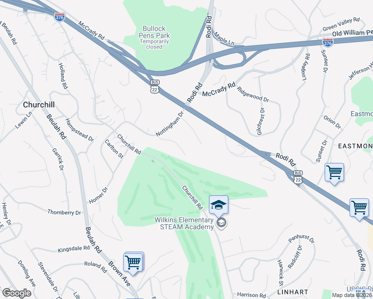 map of restaurants, bars, coffee shops, grocery stores, and more near 3319 Scathelocke Drive in Pittsburgh