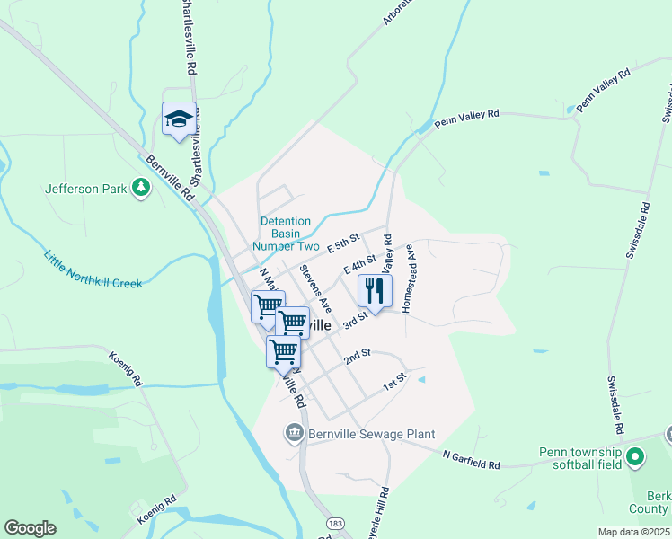 map of restaurants, bars, coffee shops, grocery stores, and more near 232 East 4th Street in Bernville
