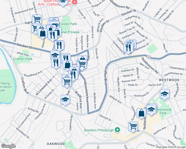 map of restaurants, bars, coffee shops, grocery stores, and more near 37 Maplewood Avenue in Pittsburgh
