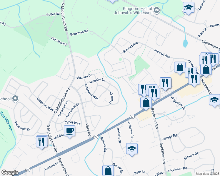 map of restaurants, bars, coffee shops, grocery stores, and more near 270 Amethyst Way in Franklin Township