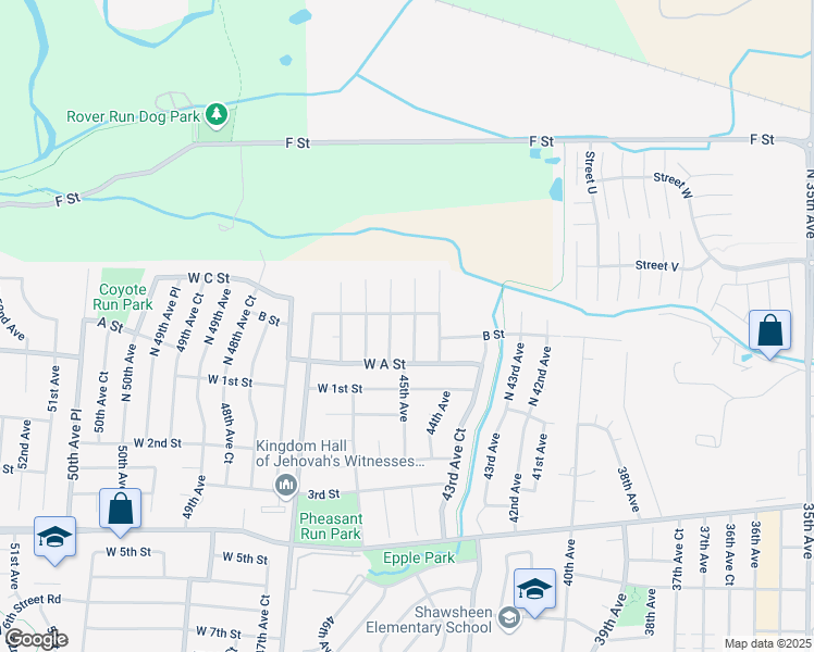 map of restaurants, bars, coffee shops, grocery stores, and more near 305 North 44th Avenue Court in Greeley