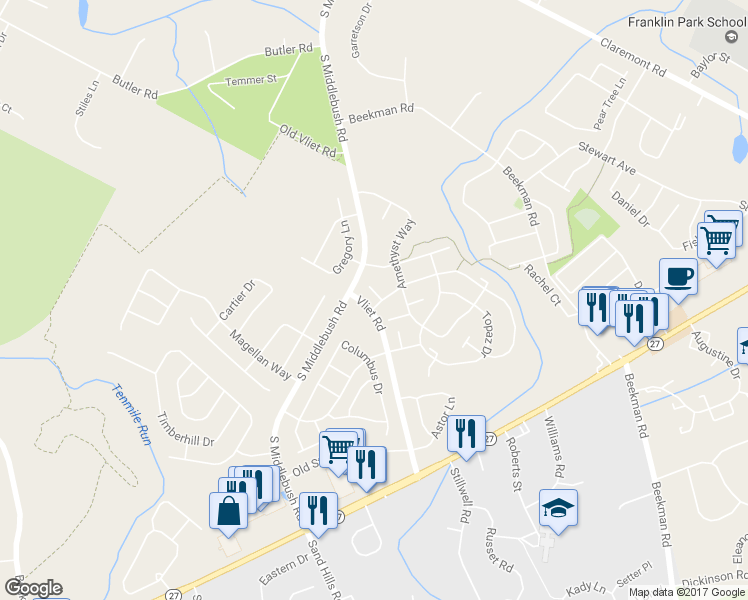map of restaurants, bars, coffee shops, grocery stores, and more near 1 Diamond Court in Franklin Township