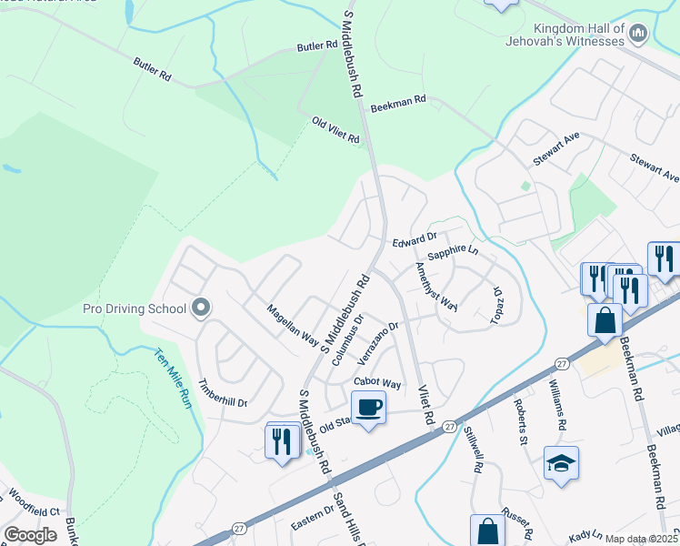 map of restaurants, bars, coffee shops, grocery stores, and more near 63 Balboa Lane in Franklin Township