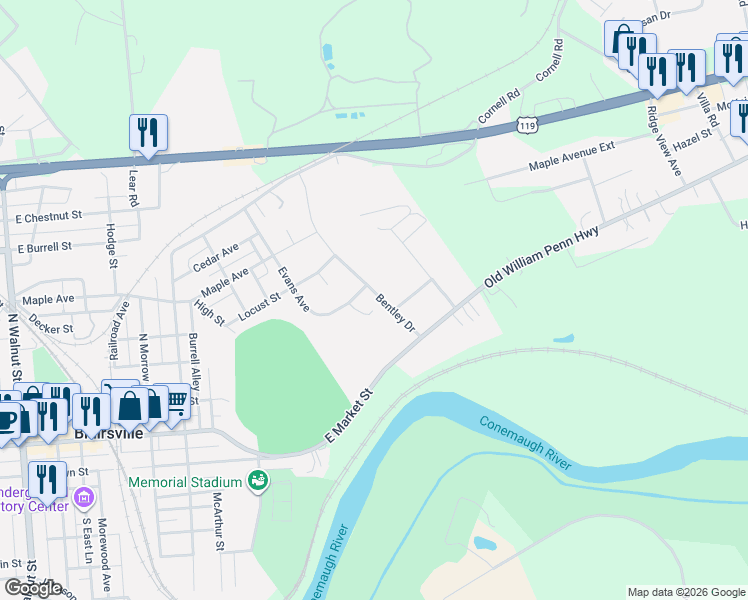 map of restaurants, bars, coffee shops, grocery stores, and more near 113 Independence Drive in Blairsville
