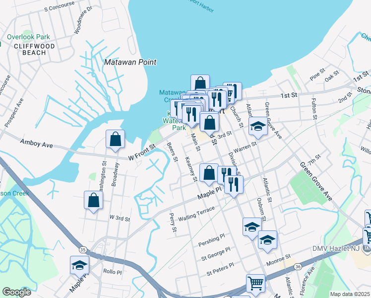 map of restaurants, bars, coffee shops, grocery stores, and more near 11 Kearney Street in Keyport