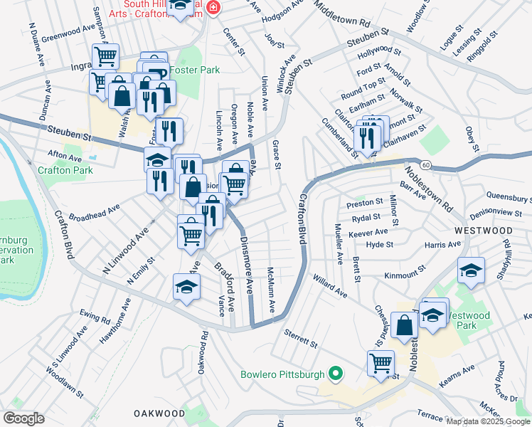 map of restaurants, bars, coffee shops, grocery stores, and more near 37 Maplewood Ave in Pittsburgh