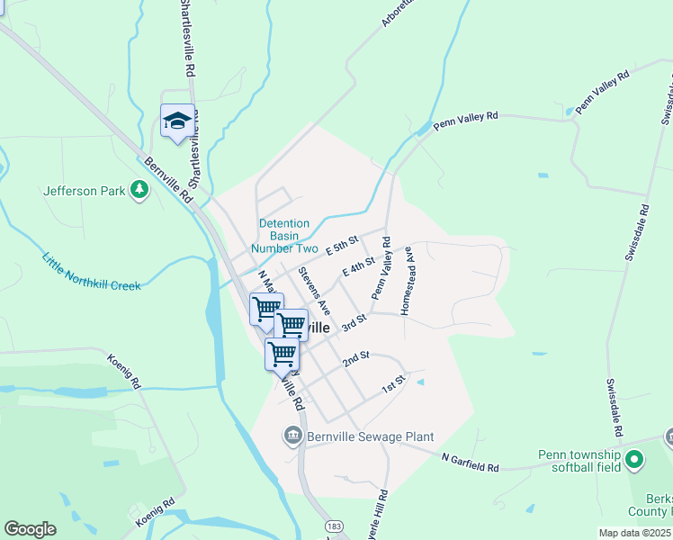 map of restaurants, bars, coffee shops, grocery stores, and more near 232 East 4th Street in Bernville