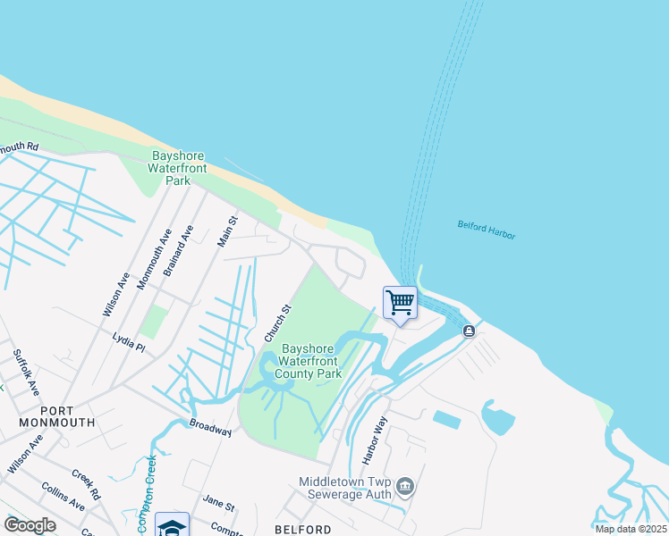 map of restaurants, bars, coffee shops, grocery stores, and more near 21 Skimmer Lane in Port Monmouth