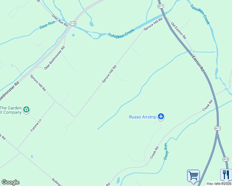 map of restaurants, bars, coffee shops, grocery stores, and more near 3567 Spruce Hill Road in Ottsville