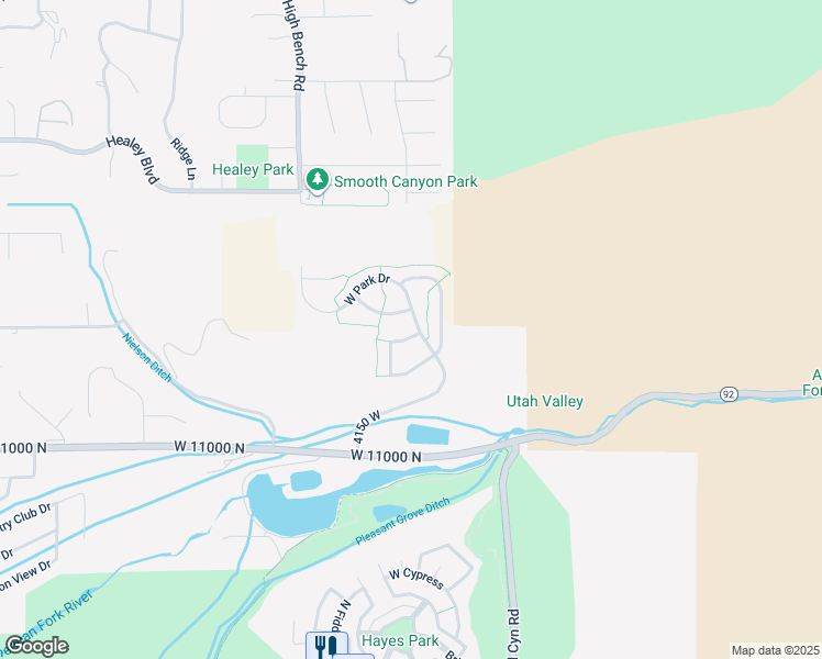 map of restaurants, bars, coffee shops, grocery stores, and more near 11197 N Park Dr in Highland