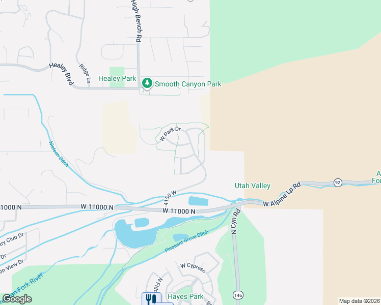 map of restaurants, bars, coffee shops, grocery stores, and more near 11197 North Park Drive in Highland