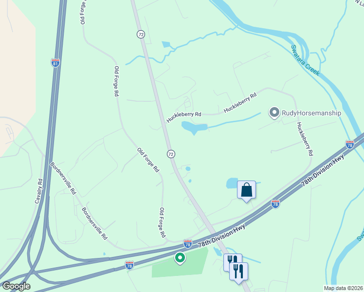 map of restaurants, bars, coffee shops, grocery stores, and more near 2804 Pennsylvania 72 in Jonestown