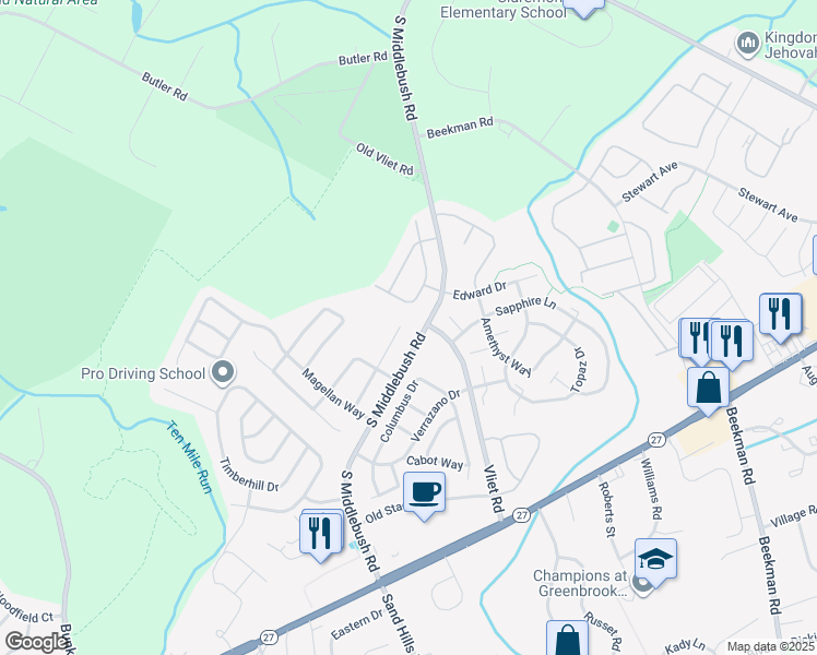 map of restaurants, bars, coffee shops, grocery stores, and more near 76 Balboa Lane in Franklin Township