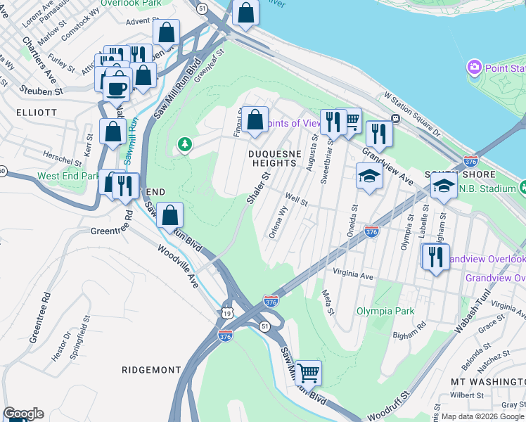 map of restaurants, bars, coffee shops, grocery stores, and more near 433 Edith Street in Pittsburgh