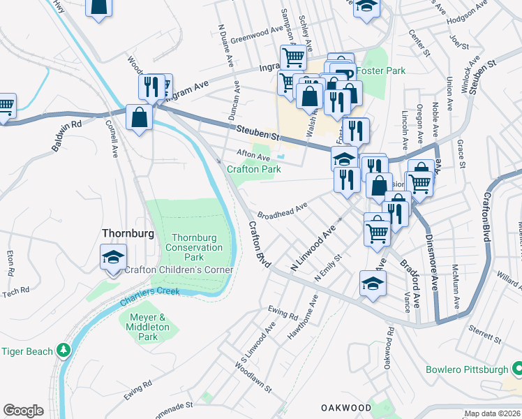 map of restaurants, bars, coffee shops, grocery stores, and more near 612 Broadhead Avenue in Pittsburgh