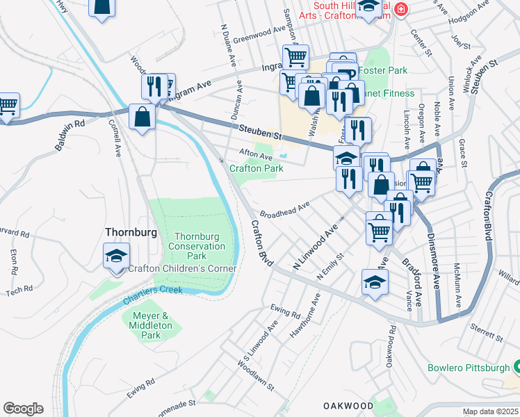 map of restaurants, bars, coffee shops, grocery stores, and more near 612 Broadhead Avenue in Pittsburgh