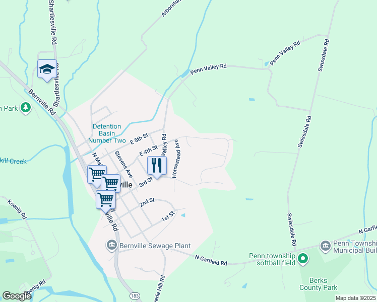 map of restaurants, bars, coffee shops, grocery stores, and more near Albans Ct in Bernville