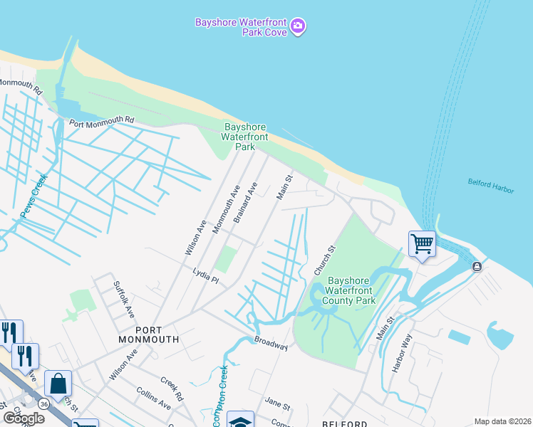 map of restaurants, bars, coffee shops, grocery stores, and more near 30 Main Street in Middletown Township