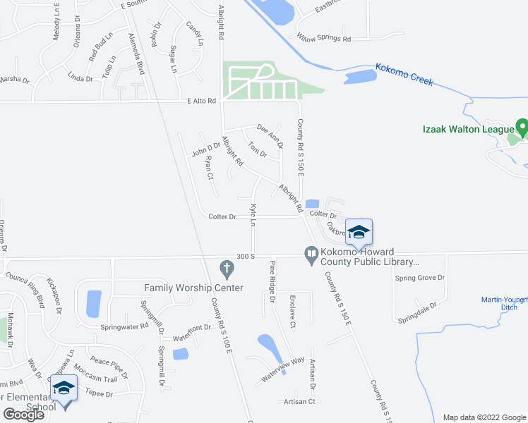 map of restaurants, bars, coffee shops, grocery stores, and more near 4208 Colter Drive in Kokomo