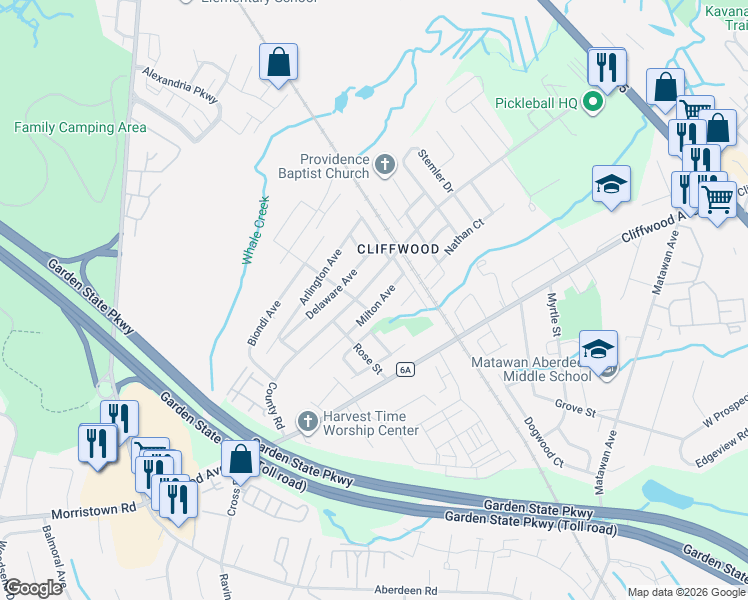 map of restaurants, bars, coffee shops, grocery stores, and more near 168 Milton Avenue in Aberdeen Township