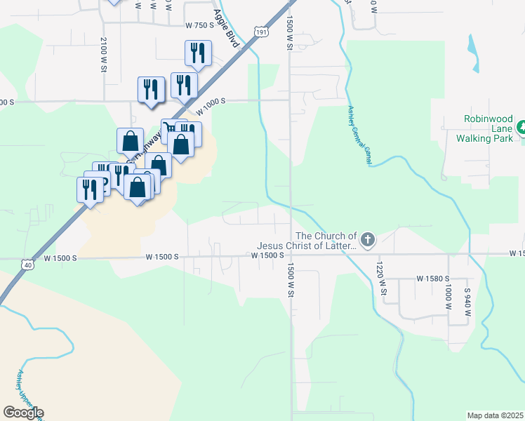map of restaurants, bars, coffee shops, grocery stores, and more near 1387 South 1600 West in Vernal