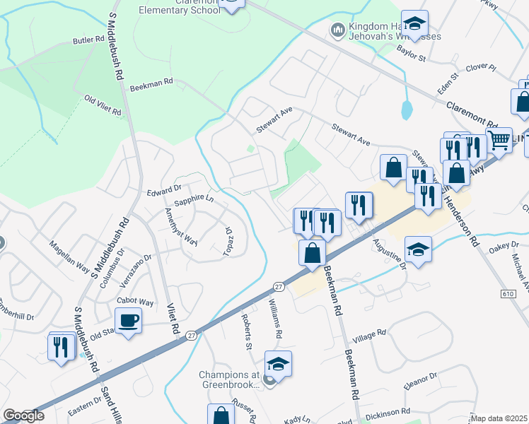 map of restaurants, bars, coffee shops, grocery stores, and more near 99 Rachel Court in Franklin Township