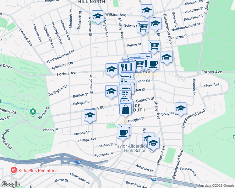 map of restaurants, bars, coffee shops, grocery stores, and more near 5706 Bartlett Street in Pittsburgh