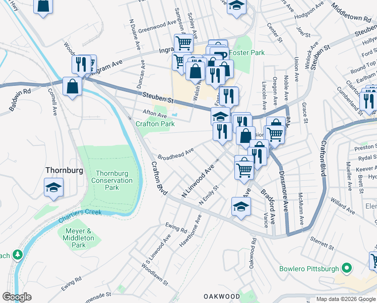 map of restaurants, bars, coffee shops, grocery stores, and more near 598 Broadhead Avenue in Pittsburgh