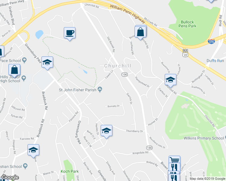 map of restaurants, bars, coffee shops, grocery stores, and more near 25 Lewin Lane in Pittsburgh