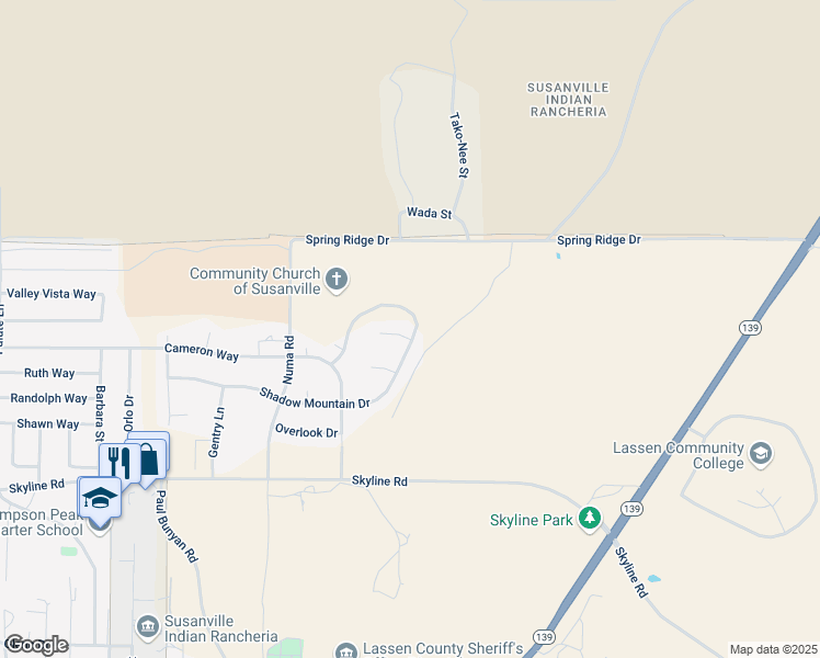 map of restaurants, bars, coffee shops, grocery stores, and more near 115 Jahna Court in Susanville