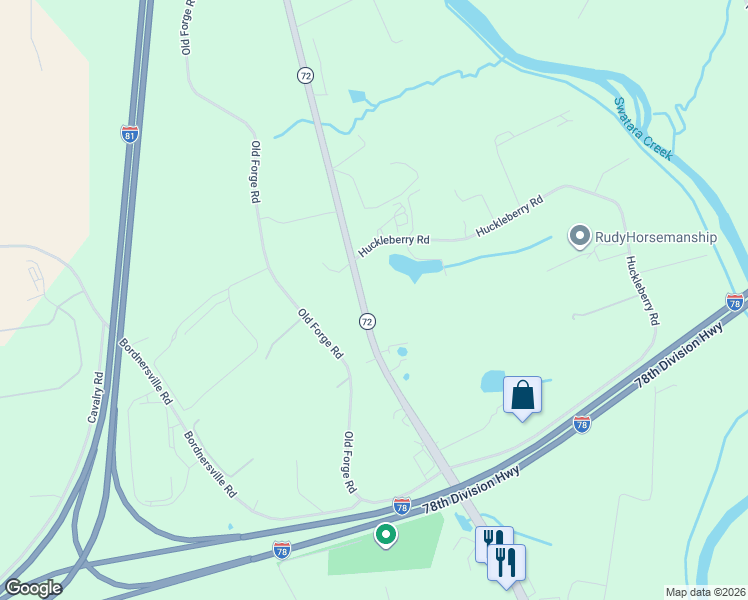 map of restaurants, bars, coffee shops, grocery stores, and more near 2804 Pennsylvania 72 in Jonestown