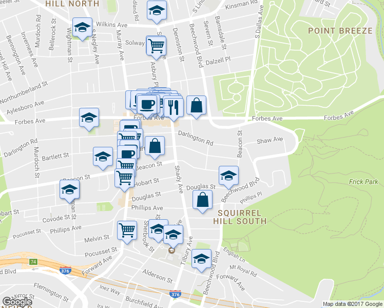 map of restaurants, bars, coffee shops, grocery stores, and more near 6400 Bartlett Street in Pittsburgh