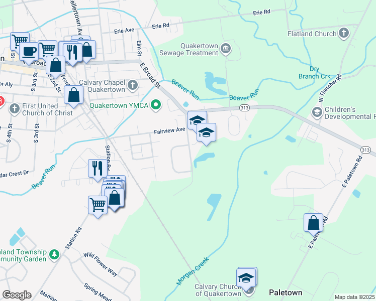 map of restaurants, bars, coffee shops, grocery stores, and more near 1017 Ronald Reagan Drive in Quakertown