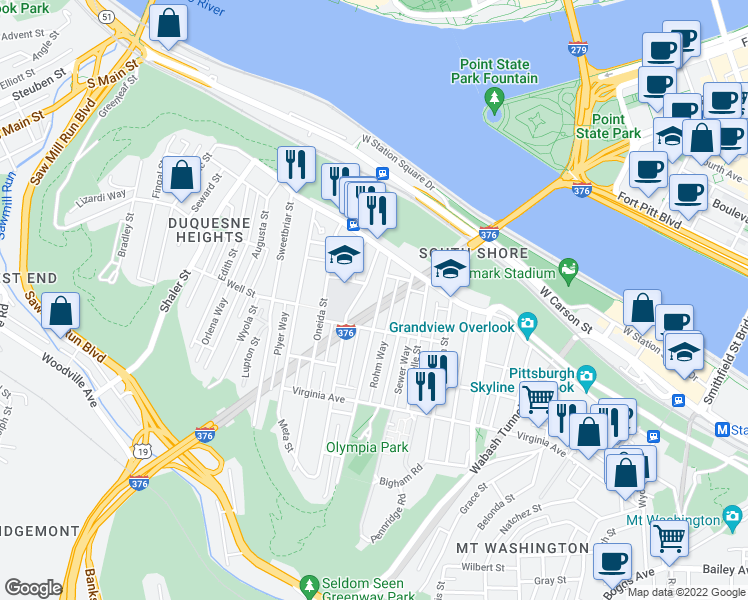 map of restaurants, bars, coffee shops, grocery stores, and more near 152 Hallock Street in Pittsburgh