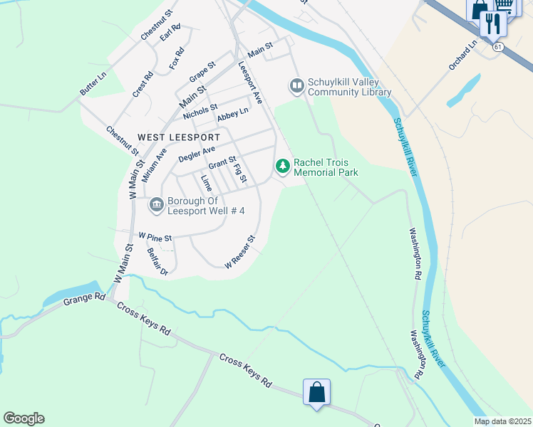 map of restaurants, bars, coffee shops, grocery stores, and more near 511 West Reeser Street in Leesport