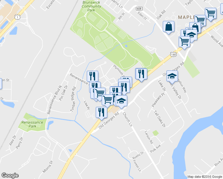 map of restaurants, bars, coffee shops, grocery stores, and more near 204 Copeley Way in North Brunswick