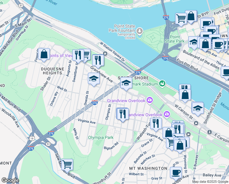 map of restaurants, bars, coffee shops, grocery stores, and more near 128 Labelle Street in Pittsburgh