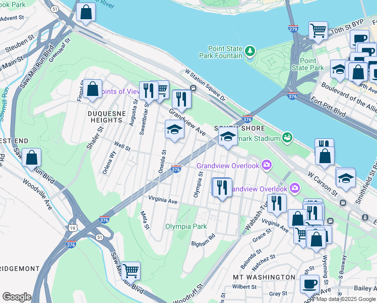 map of restaurants, bars, coffee shops, grocery stores, and more near 161 Hallock Street in Pittsburgh