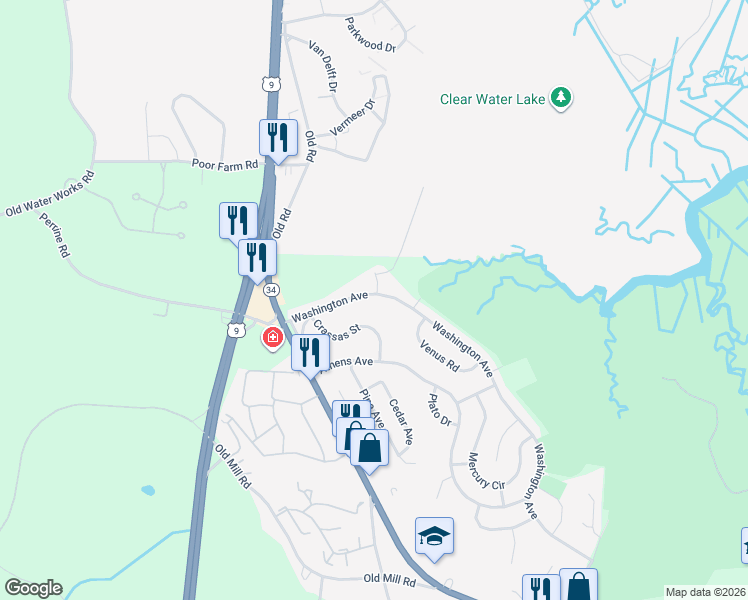 map of restaurants, bars, coffee shops, grocery stores, and more near 43 Washington Avenue in South Amboy