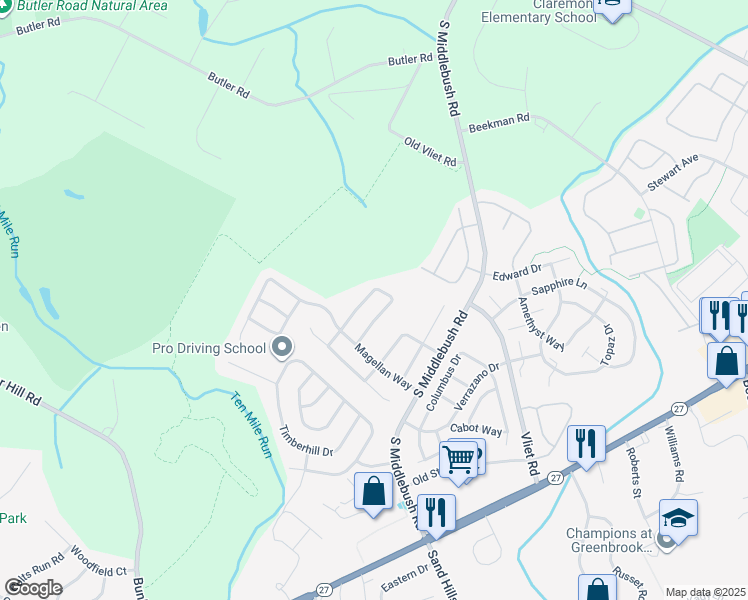 map of restaurants, bars, coffee shops, grocery stores, and more near 9 Cartier Drive in Franklin Township