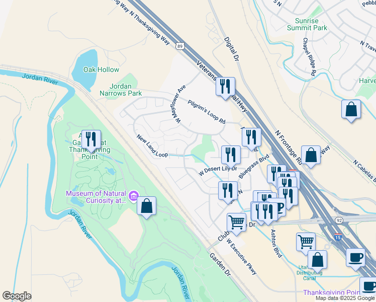 map of restaurants, bars, coffee shops, grocery stores, and more near 3856 West New Land Loop in Lehi