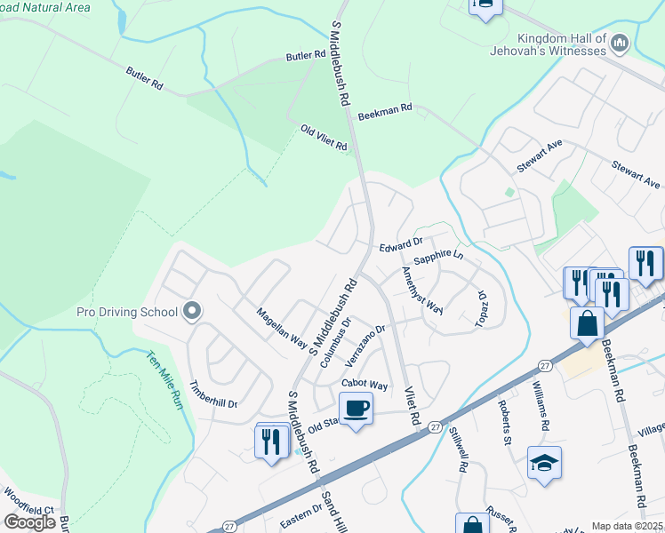 map of restaurants, bars, coffee shops, grocery stores, and more near 63 Balboa Lane in Franklin Township